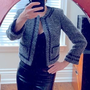 French Connection grey boucle blazer with sequins